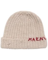 Marni - Logo Embroidered Ribbed Knit Beanie - Lyst
