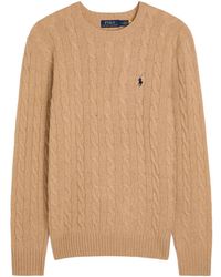 Polo Ralph Lauren - Cable Knit Wool-Cashmere Blend Sweater With Logo - Lyst