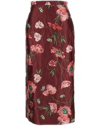 Erdem - Floral-Print Textured-Satin Skirt - Lyst