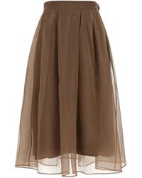 Brunello Cucinelli - Circle Pleated Silk Midi Skirt - Lyst