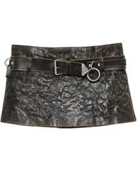 Prada - Belted Leather Mini Skirt - Lyst
