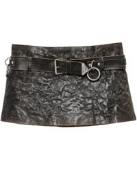 Prada - Belted Leather Mini Skirt - Lyst