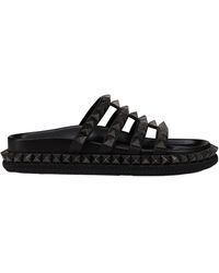 Christian Louboutin - Pyra Hallulila Stud-Embellished Leather Sliders - Lyst