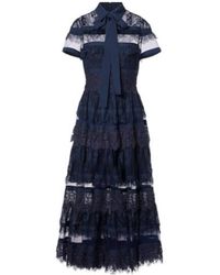 Elie Saab - Tie-Neck Lace Midi Dress - Lyst