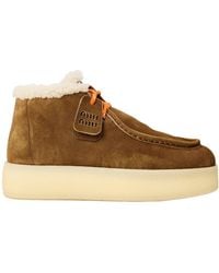 Miu Miu - Shearling-Lined Suede Ankle Boots - Lyst