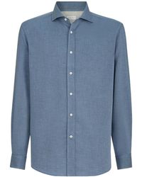 Brunello Cucinelli - Cotton And Cashmere Denim-Effect Diagonal Shirt With Spread Collar - Lyst