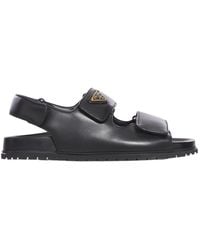 Prada - Logo Plaque Open Toe Sandals - Lyst