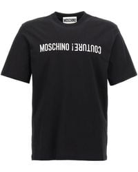 Moschino Gold Painted Logo Cotton T-shirt in Black for Men