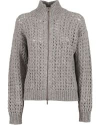 Peserico - Textured Open-Knit Sweater With High Ribbed Collar - Lyst