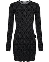 Marine Serre - Moonogram Mesh Flock Long Sleeves Midi Crewneck Dress - Lyst