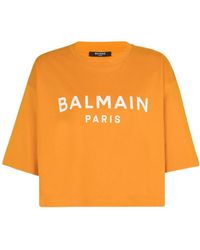 Balmain - Eco-Responsible Cropped Cotton T-Shirt With Logo Print - Lyst