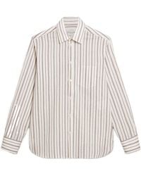 Golden Goose - Cotton Shirt With Fine Burgundy Stripes - Lyst
