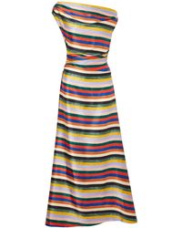 STAUD - Phare One-Shoulder Draped Striped Silk-Blend Satin Maxi Dress - Lyst