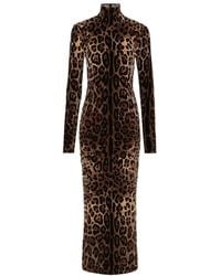Dolce & Gabbana - Leopard-Printed High-Neck Mid-Length Dress - Lyst