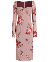 Dolce & Gabbana - Long-Sleeved Floral-Print Midi Dress - Lyst