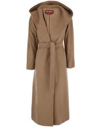 Max Mara - 'Elegia' Coat With Hood And Front Belt - Lyst