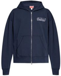 KENZO - Logo Embroidered Zip-Up Hoodie - Lyst
