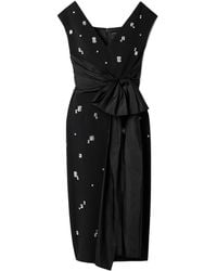 Huishan Zhang - Silk-Taffeta Trimmed Crystal-Embellished Crepe Midi Dress - Lyst
