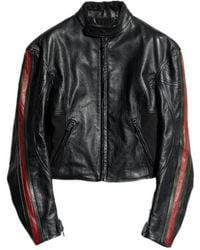 Gucci - Leather Biker Jacket With Web - Lyst