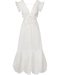 FARM Rio - Broderie Anglaise Cotton Midi Dress - Lyst