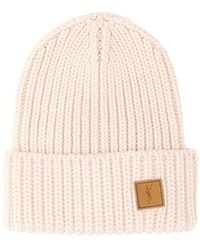 Saint Laurent - Logo-Patch Ribbed-Knit Beanie Hat - Lyst
