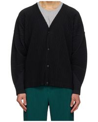 Homme Plissé Issey Miyake - Homme Plissé Issey Miyake Long-Sleeved V-Neck Cardigan - Lyst