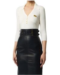 Elisabetta Franchi - Micro-Braided Knit Polo Shirt - Lyst