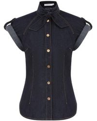 Zimmermann - Short-Sleeved Tie Neck Denim Shirt - Lyst