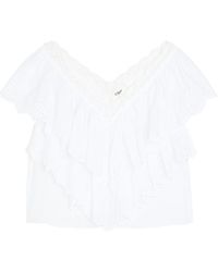 Chloé - Embroidered Ruffled Cropped Cotton Top - Lyst