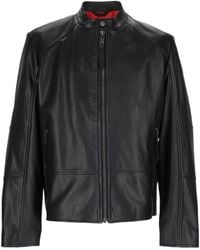 BOSS - Hugo Stand-Collar Leather Jacket - Lyst