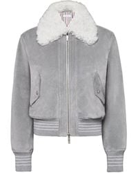 Thom Browne - Shearling-Collar Suede Jacket - Lyst