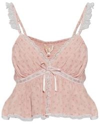 LoveShackFancy - Nicoleta Lace Trim Crop Top - Lyst