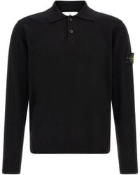 Stone Island - Logo Patch Knitted Polo Shirt - Lyst