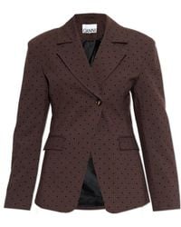 Ganni - Single-Breasted V-Neck Blazer - Lyst