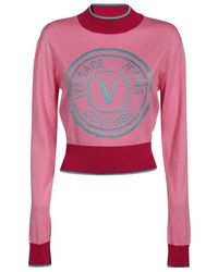 Versace Jeans Couture - Couture Logo Jacquard Cropped Jumper - Lyst