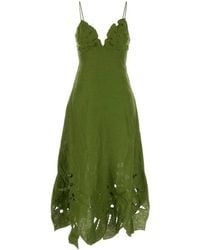 FARM Rio - Leaf-Applique Linen Midi Dress - Lyst
