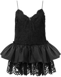 Chloé - Chloé Taffeta And Lace Thin-Strap Ruffle Top - Lyst