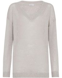 Brunello Cucinelli - Sequin-Embellished V-Neck Jumper - Lyst