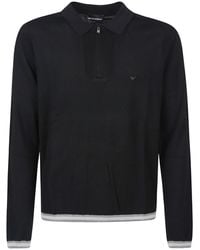 Emporio Armani - Logo Embroidered Zip Detailed Polo Shirt - Lyst
