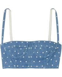 Carolina Herrera - Cropped Polka-Dot Denim Bustier Top - Lyst