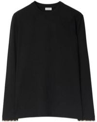 Burberry - Long-Sleeve Check Trim Cotton Top - Lyst