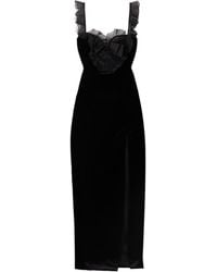 Alessandra Rich - Bow-Embellished Lace And Silk-Trimmed Velvet Gown - Lyst