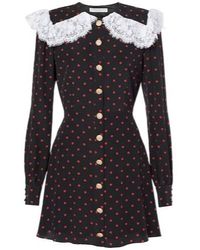Alessandra Rich - Polka-Dot Lace-Trimmed Silk Minidress - Lyst