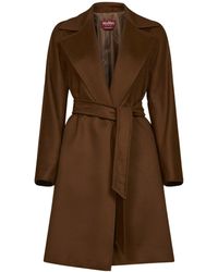 Max Mara - Tan Mstdravenna Belted Wrap Coat - Lyst