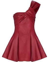 Balmain - Smooth Leather One-Shoulder Dress - Lyst