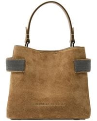 Brunello Cucinelli - Mini Bead-Embellished Suede Top Handle Bag - Lyst