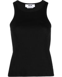 MSGM - Logo Embroidered Sleeveless Ribbed Tank Top - Lyst