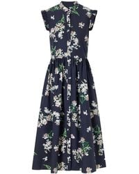 Erdem - Pleated Ruffled Floral-Print Cotton-Poplin Midi Dress - Lyst
