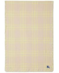 Burberry - Checked Logo Embroidered Frayed-Edge Scarf - Lyst