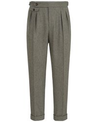 Brunello Cucinelli - Virgin Wool Flannel Trousers With Double Pleats And Waist Tabs - Lyst